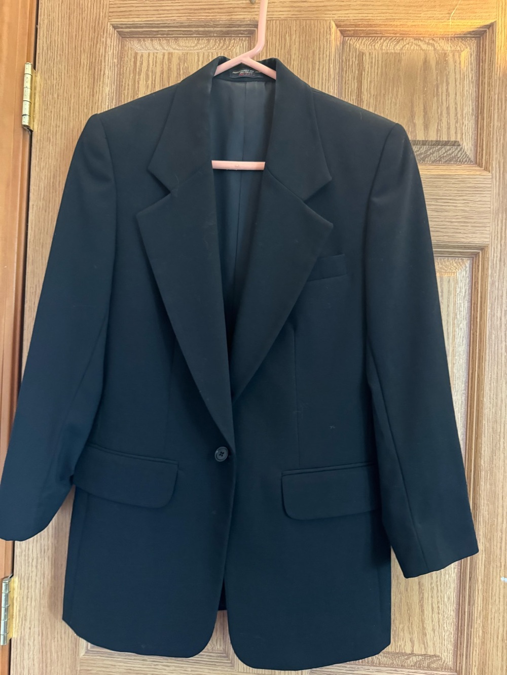 Vintage LaBoutique Black Single-Button Women's Longline Wool Blazer